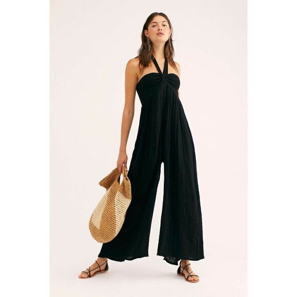 NEW FREE PEOPLE JEN’S PIRATE BOOTY Sz XS SUNSET PARK GAUZE WIDE LEG JUMPSUIT - Picture 1 of 3